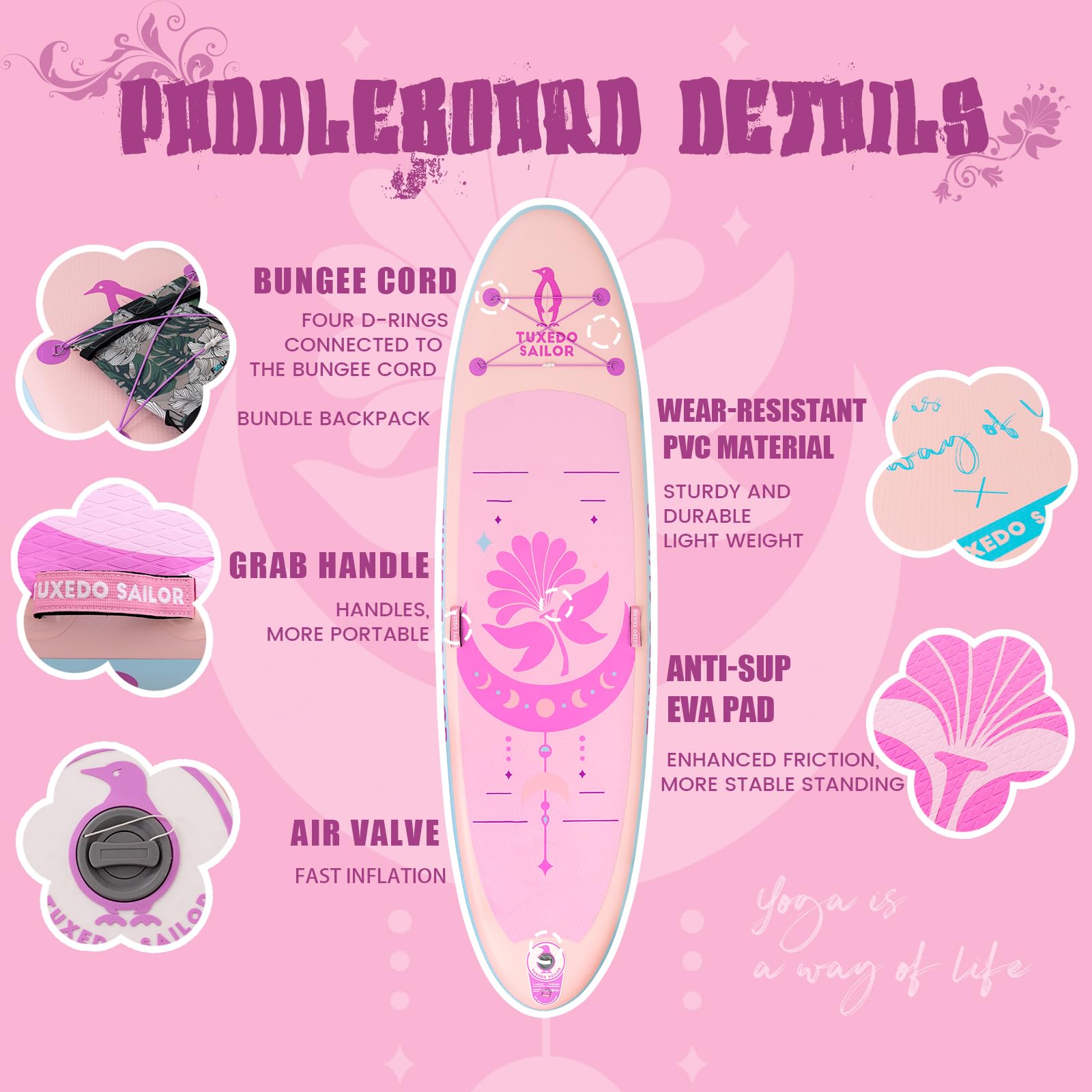 Tuxedo Sailor SUP Gonfiabile Adulti 320 cm Stand Up Paddle Board, Tavola da SUP Paddle Board con Accessori, Tavola Gonfiabile 2 Posti