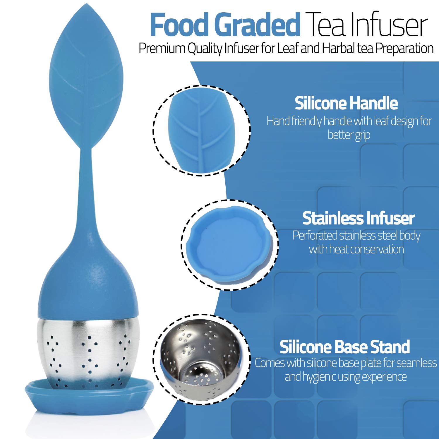 Set di 4 infusori per tè in acciaio inox e silicone, con coperchio e piattino per tè, filtro sottile per gli amanti del tè (colore casuale