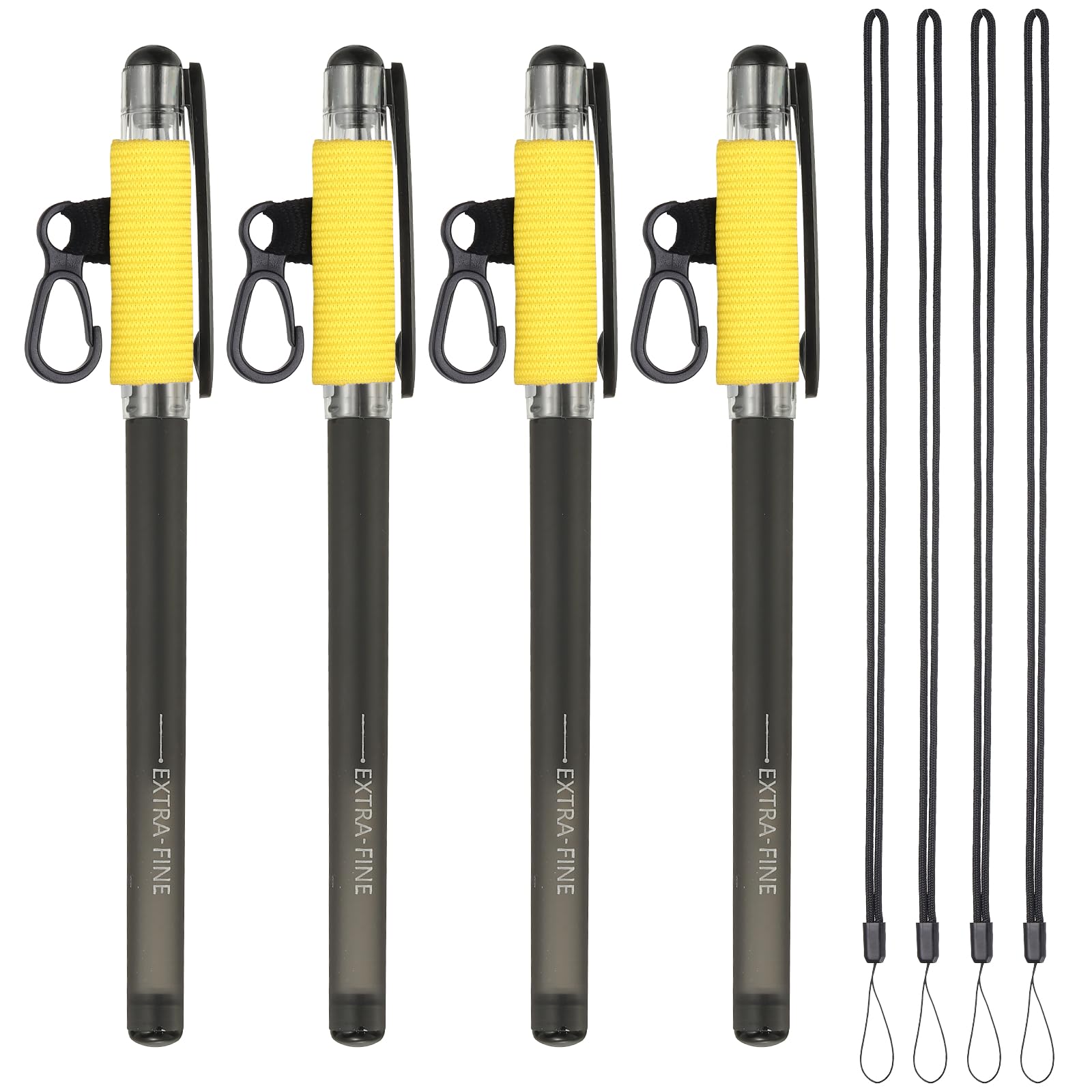 PATIKIL 4Pcs Elastic Pen Holder with 4 Lanyards, Anti Lose Portable Pen Holder for Necklace Carpenters Teachers Construction Workers, Bright Yellow