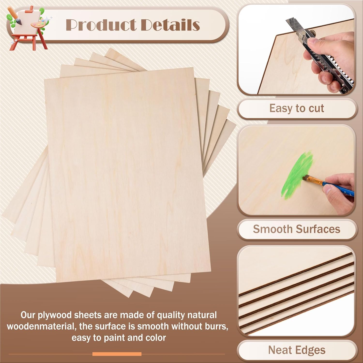 MoDooris 12 Pcs Basswood Sheets for Crafts, 12 x 16 x 1/8 Inch Plywood Sheets 3mm Thick Unfinished Wood Board for DIY Crafts, Laser Cutting, Wood Burning, Pyrography, Architectural Models, Drawing