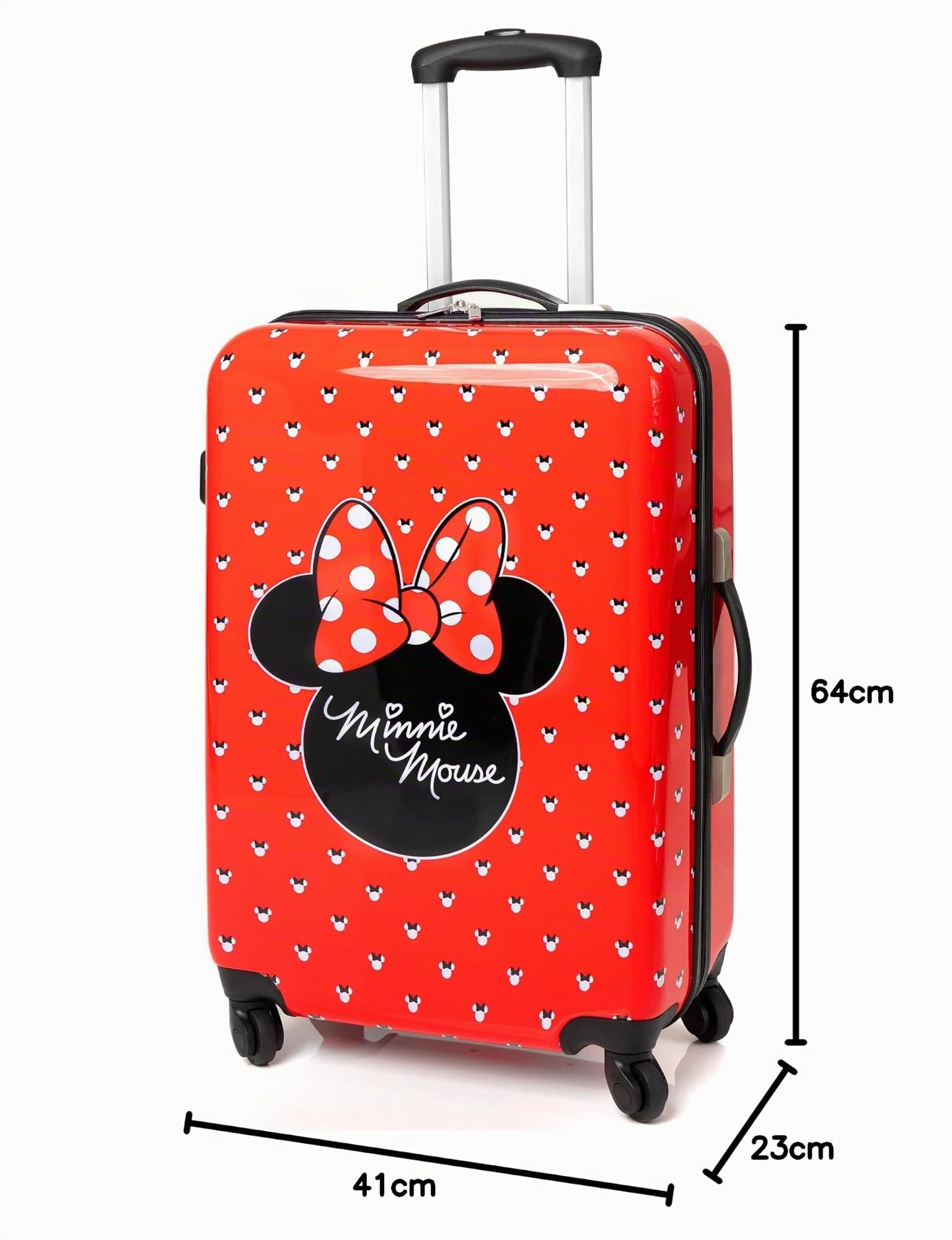 Disney Maleta Minnie Mouse para Adultos y niños | Cabina Opciones Pequeña, Mediana O Grande Bolsa de Equipaje | Mujer Niñas Rojo Tapa Dura Carro De Viaje De Mano