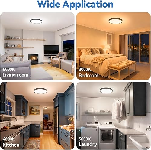 Miniatura 8 de CycevSun Lámpara de techo negra de montaje empotrado de 12 pulgadas, regulable y 3000 K4000 K5000 K seleccionable, perfil bajo de 20 W, ultrafina,