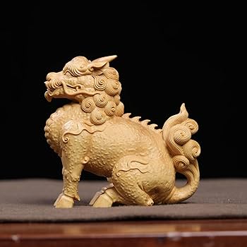 Amazon.co.jp: 小葉黄楊木 木彫り 麒麟置物 風水置物 麒麟 風水