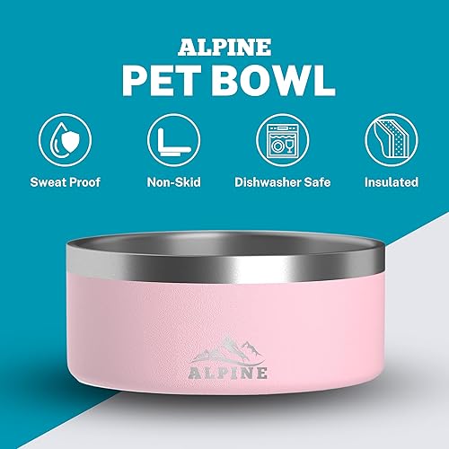 Miniatura 2 de ALPINE Juego de 2 cuencos de acero inoxidable para perros, antideslizantes, de metal para alimentos y agua, aislamiento de doble pared, a prueba de