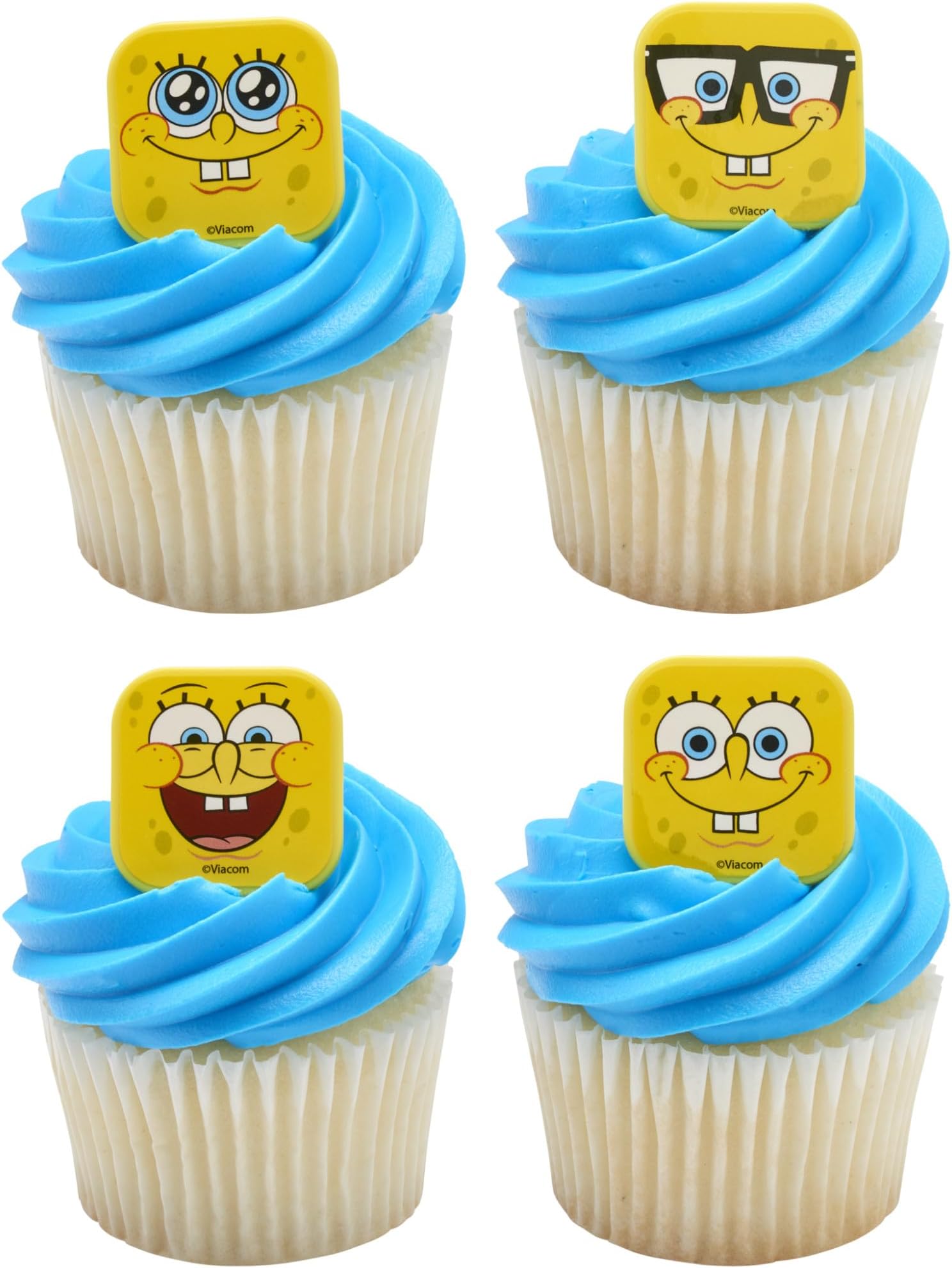 DecoPac SpongeBob SquarePants™ Mood Faces Rings, SpongeBob Cupcake Decorations Featuring SpongeBob SquarePants, Yellow - 24 Pack