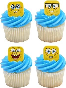 DecoPac SpongeBob SquarePantsTM Mood Faces Rings, SpongeBob Cupcake Decorations Featuring SpongeBob SquarePants, Yellow - 24 Pack