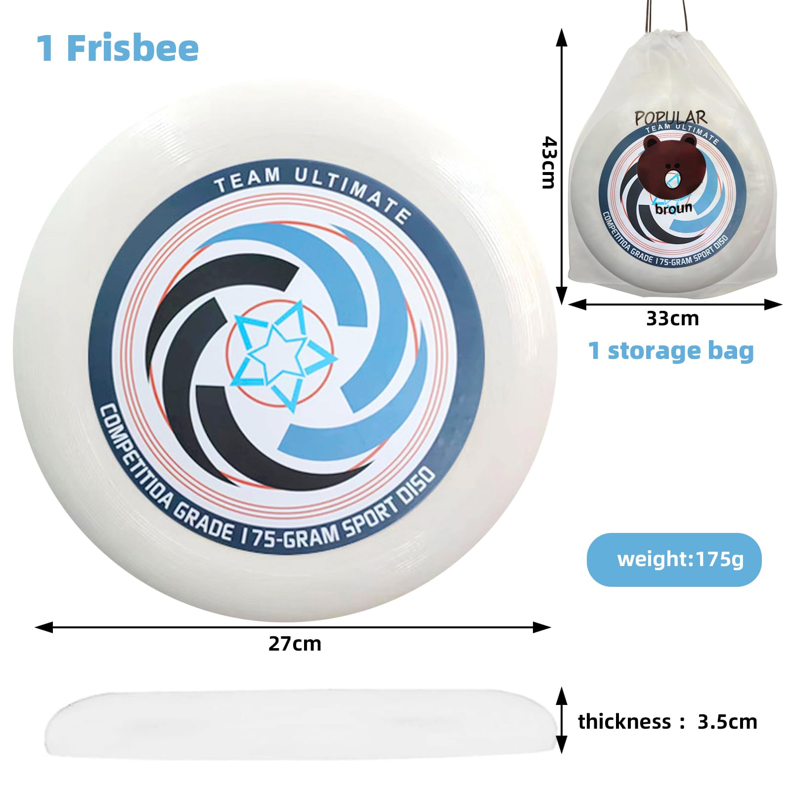 175g Frisbee competitivo de Ultimate, Frisbee Profesional Giratorio, Deportes Divertidos al Aire Libre, Adecuado para Jugadores Ocasionales y Profesionales (Bolsa de Almacenamiento)【Sección B】