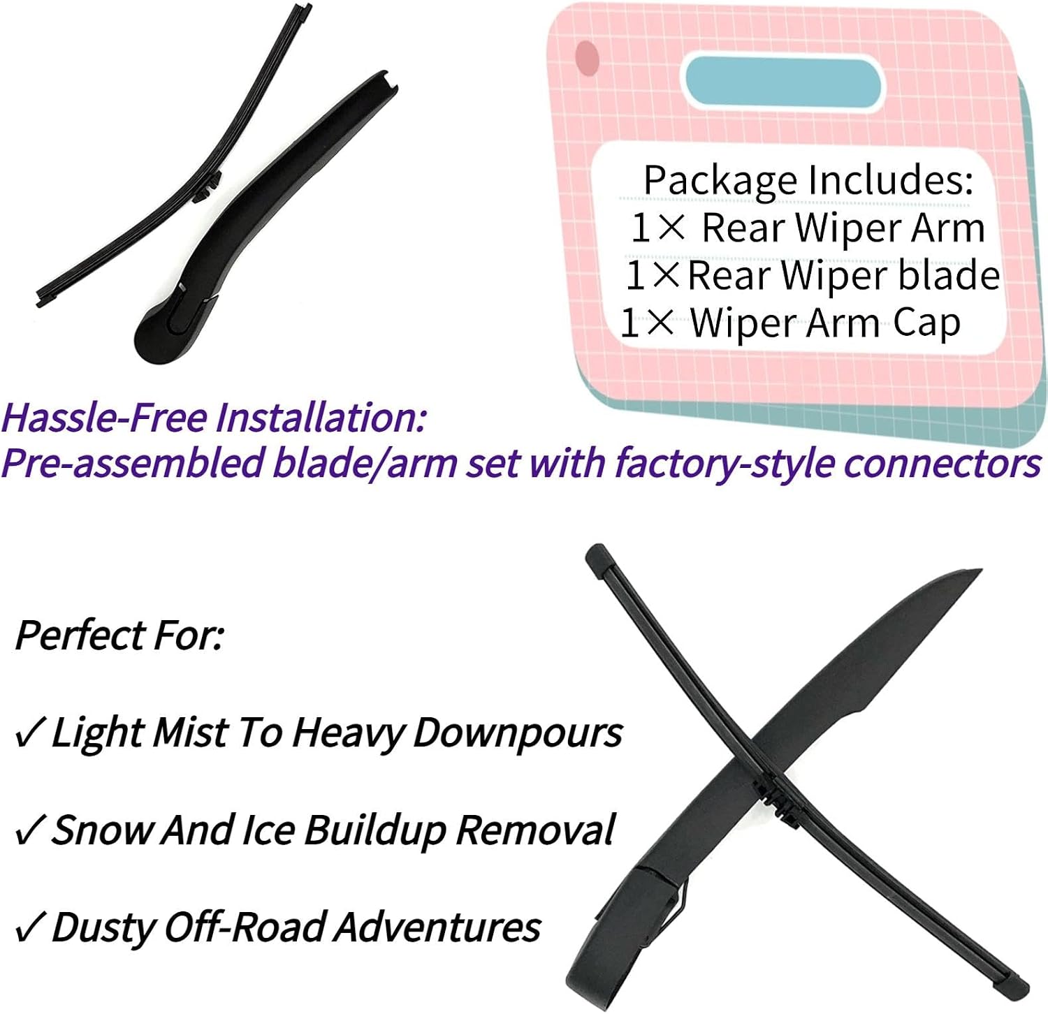 Rear Wiper Blade & Arm Replacement for BMW 3-Series F31 Wagon 328d xDrive 328i 330i Base 2012-2019 2018 2017 2016 2015 2014 2013 - All-Season Rear Back Windshield Wiper Blade Set