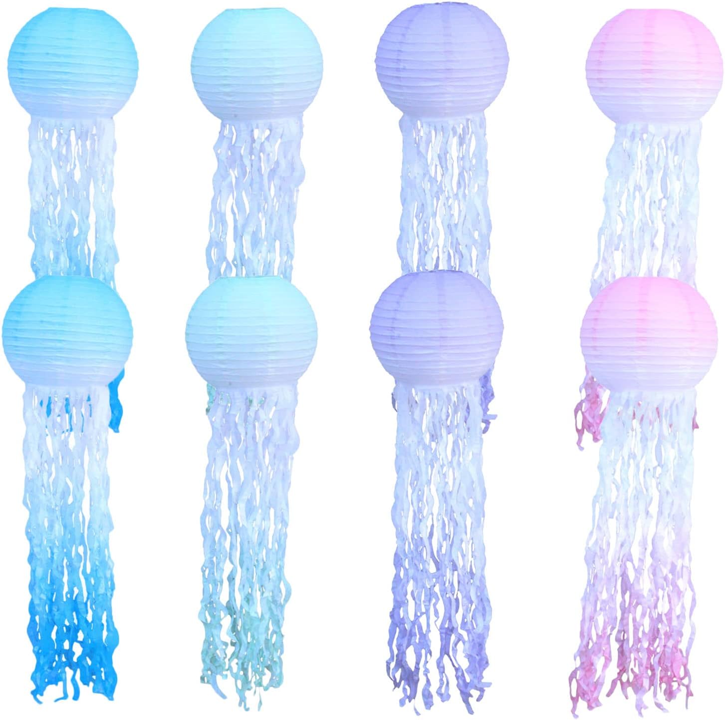 8pcs 10" Jelly Fish Paper Lanterns for Wedding Kids Birthday Baby Shower Party Decoration Gradient Blue White Paper Lanterns Indoor Outdoor Wishes Lantern Ocean Mermaid Themed Party Decoration
