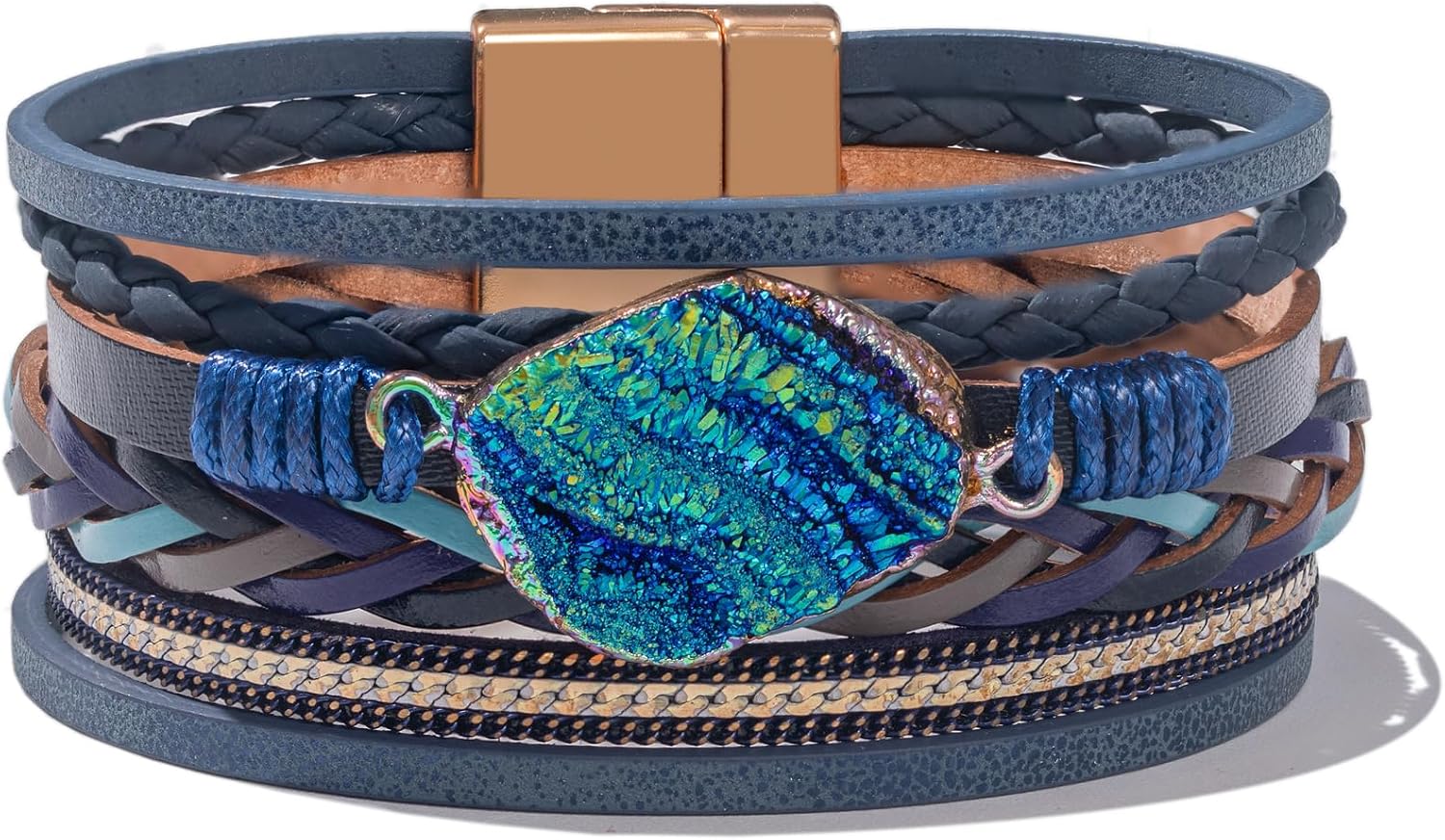 Resin Stone Leather Bangle Cuff Bracelets Boho Stackable Western Jewelry