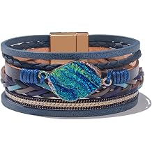 FANCY SHINY Braided Leather Bangle Bracelets Boho Resin Stone Wrap Bracelets Stackable Cuff Bracelets with Magnetic Clasp for Women