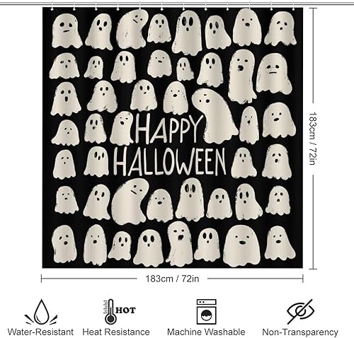 Miniatura 2 de Cortina de ducha de Halloween con diseño de fantasma, impermeable, decoración de baño, 72 x 72 pulgadas, con 12 ganchos