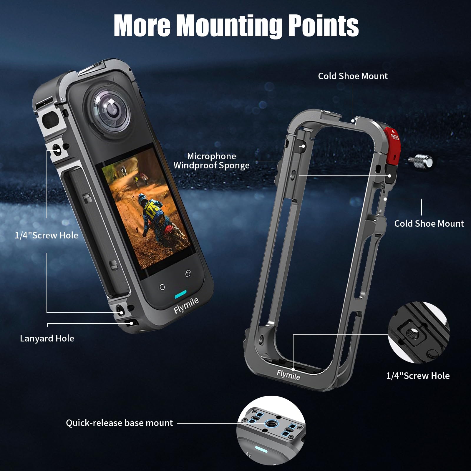 Carcasa protectora de metal para accesorios Insta360 X5, marco de aluminio con cubierta de objetivo de silicona, con orificio para tornillo integrado de 1/4 pulgadas, jaula de cámara con interfaz