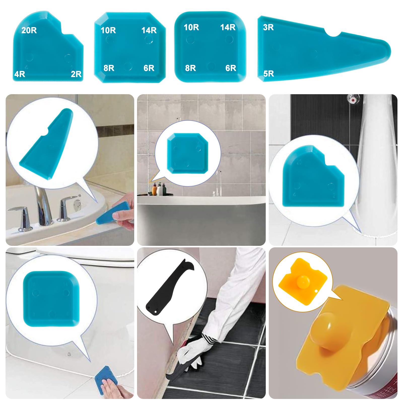 Strumenti per Calafataggio Silicone Kit 5 in 1, Raschietto e Spatola per Sigillante, Rimozione per Finestra