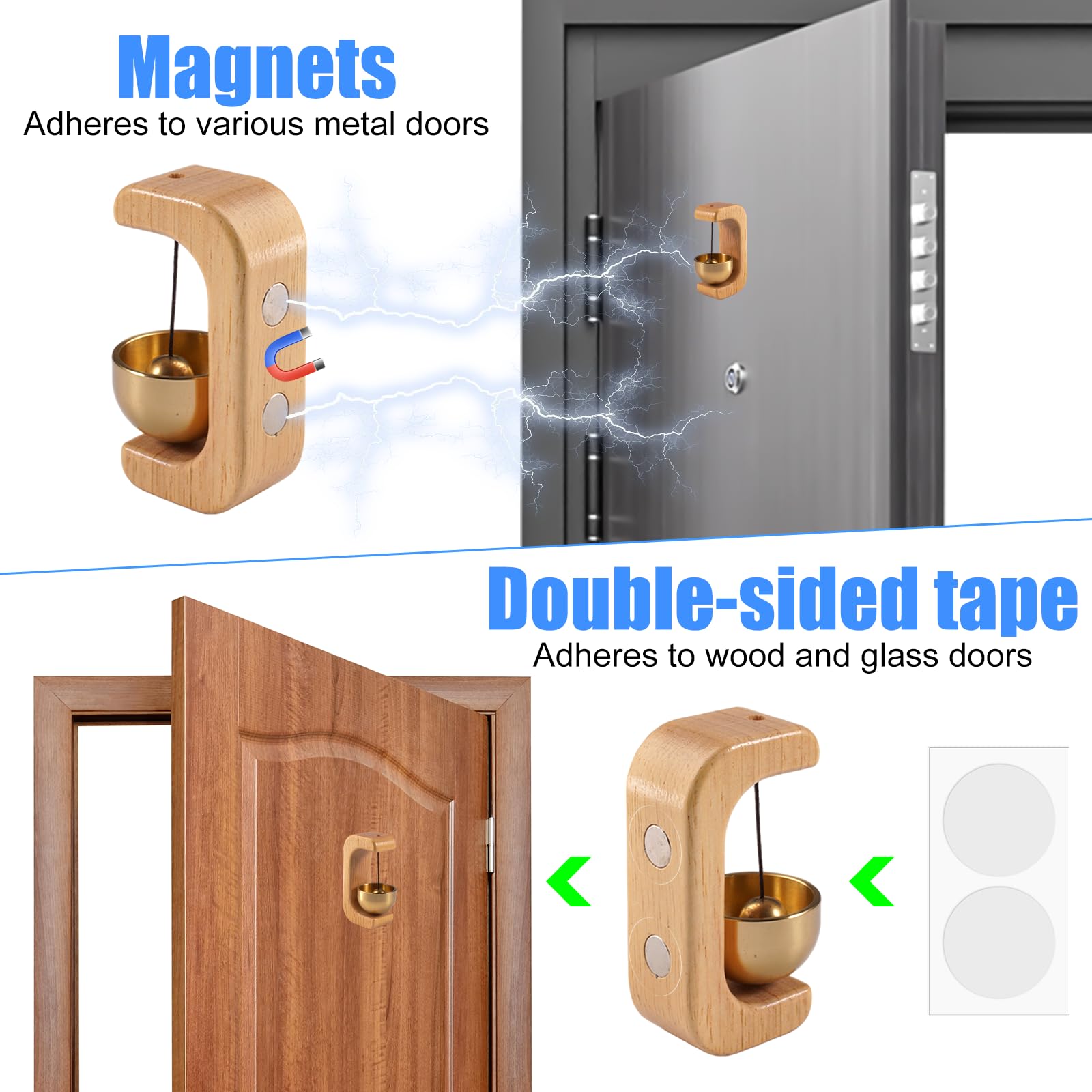Timbre Magnético para Comerciantes, Timbre Magnético Puerta con Cinta de Doble Cara, Campanilla de Tienda de Madera en Forma de C para Decoración Hogar, Tienda, Refrigerador, Puertas, Entrada — view 4