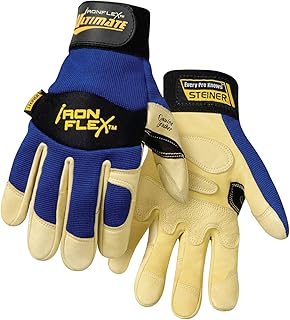Steiner 0914-X Ironflex Work Gloves, Ultimate Grain Goatskin Blue Spandex, Extra Large