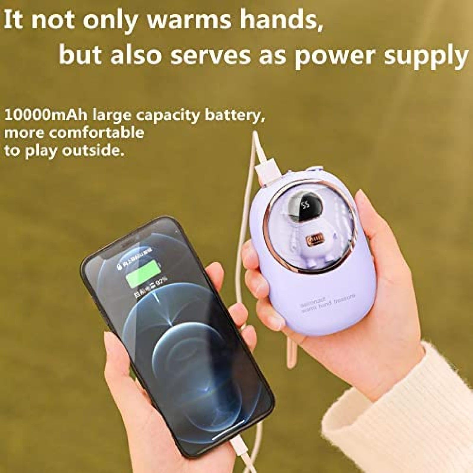 Scaldamani Ricaricabili 10000mAh, Scaldamani Elettrico, Power Bank USB con Capsula Spaziale con Livello di Riscaldamento Multiplo da 113-140 ℉ e Schermo Digitale, Ottimo per Raynaud, All'ape