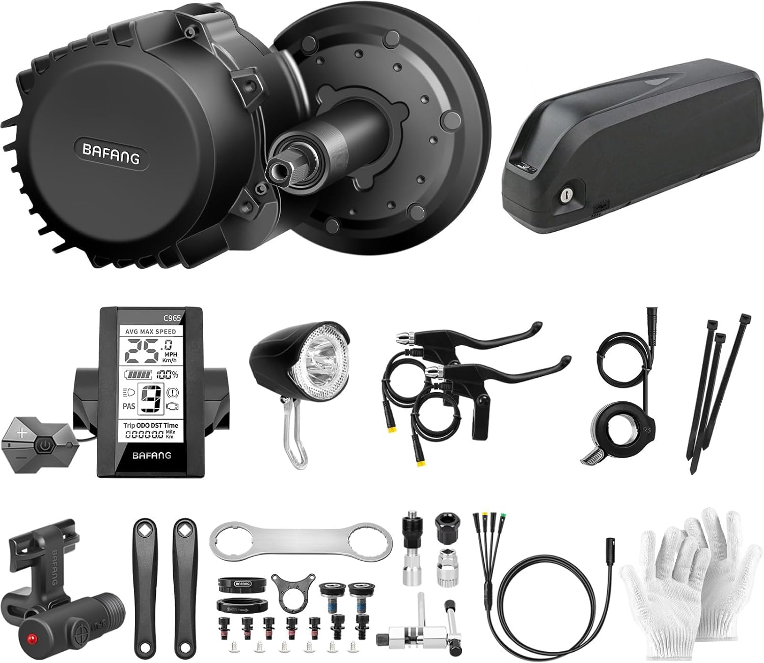 Bafang - BBS01B 48V 1000W E-Bike Conversion Kit Includes Motor, E-Bike Display, Speed Sensor, Lever Accelerator, Crank and Brakes (15Ah Battery)