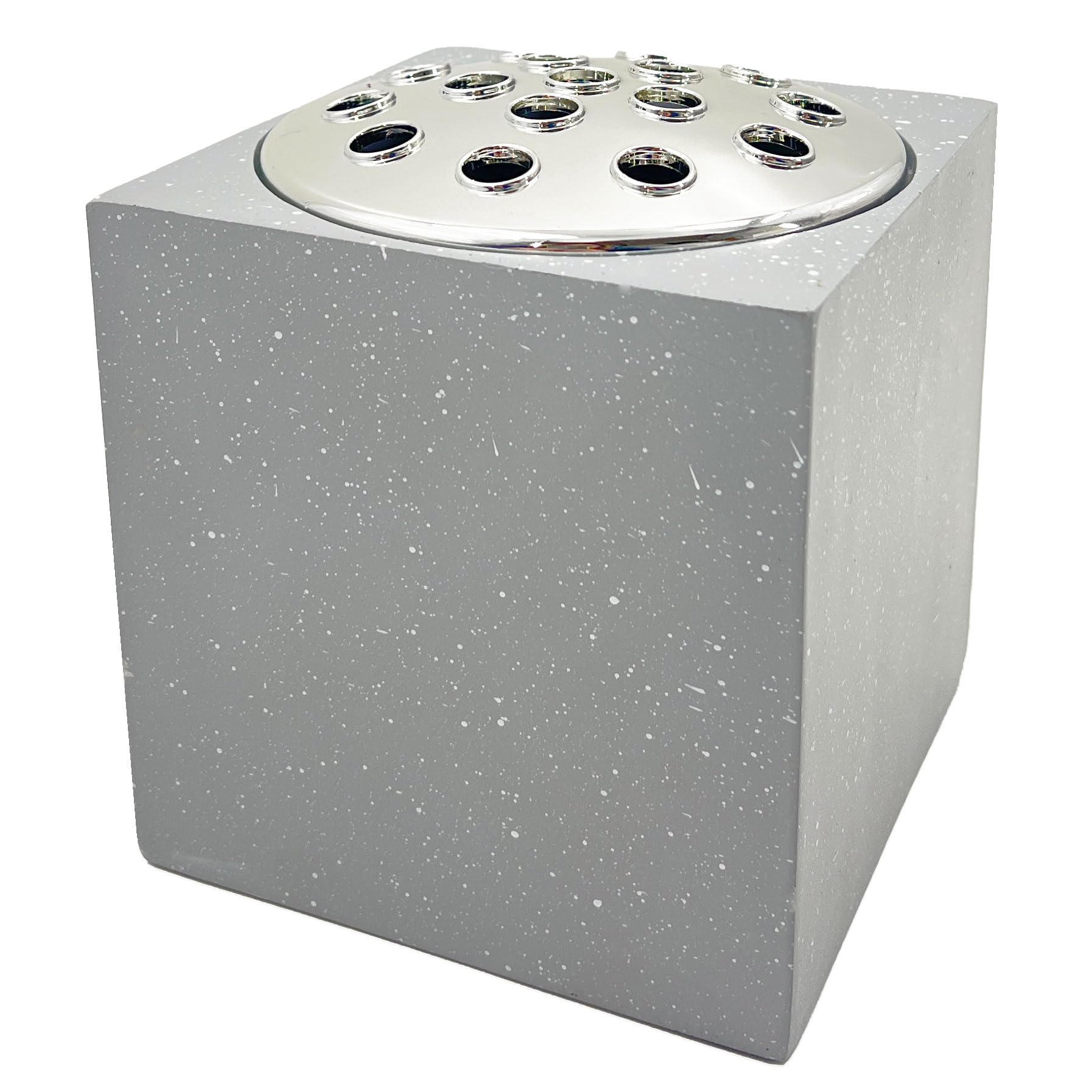 Angraves Grey Speckled With Silver Lid Memorial Graveside Funeral Flower Rose Bowl Vase