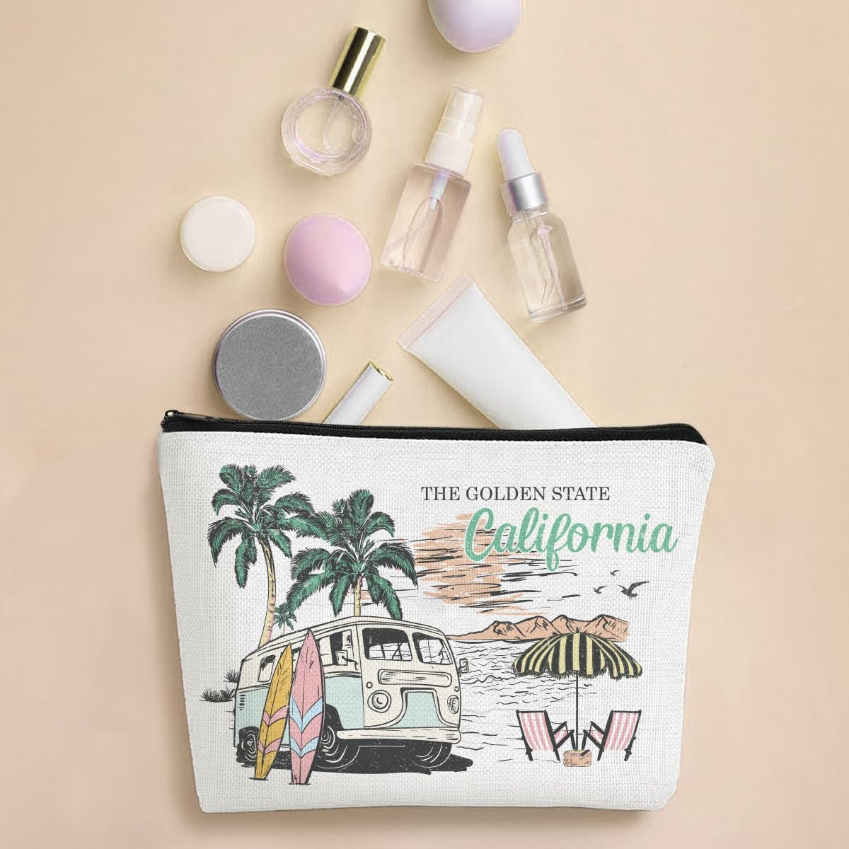 6 Pcs California Makeup Bag Gifts for Women California Themed Souvenirs, Travel Vacation Gift Cosmetic Zipper Bag for Her Teacher Mom Sister Friends - Image 3