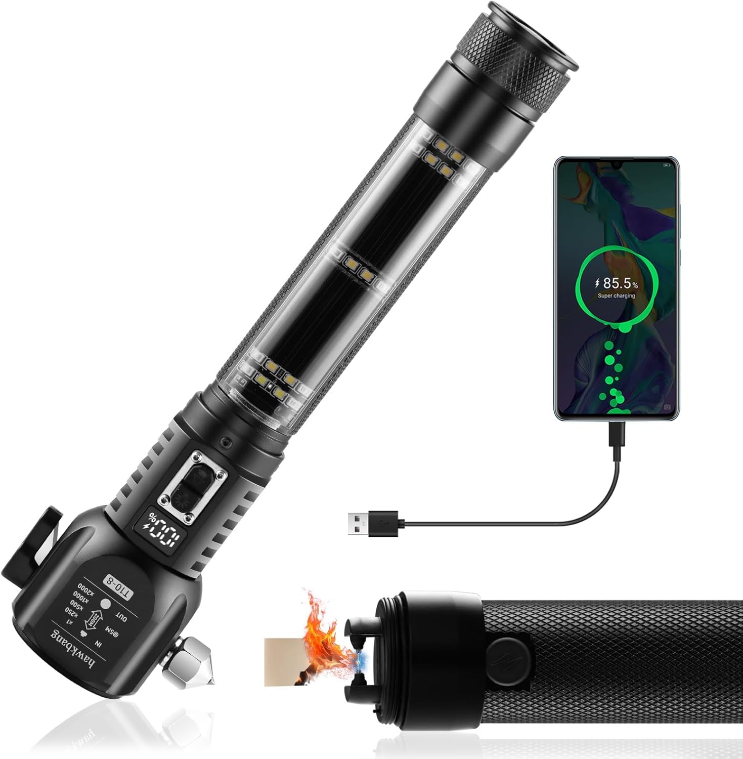 18-in-1 Car Safety Tool: Flashlight, Hammer, Power Bank & More