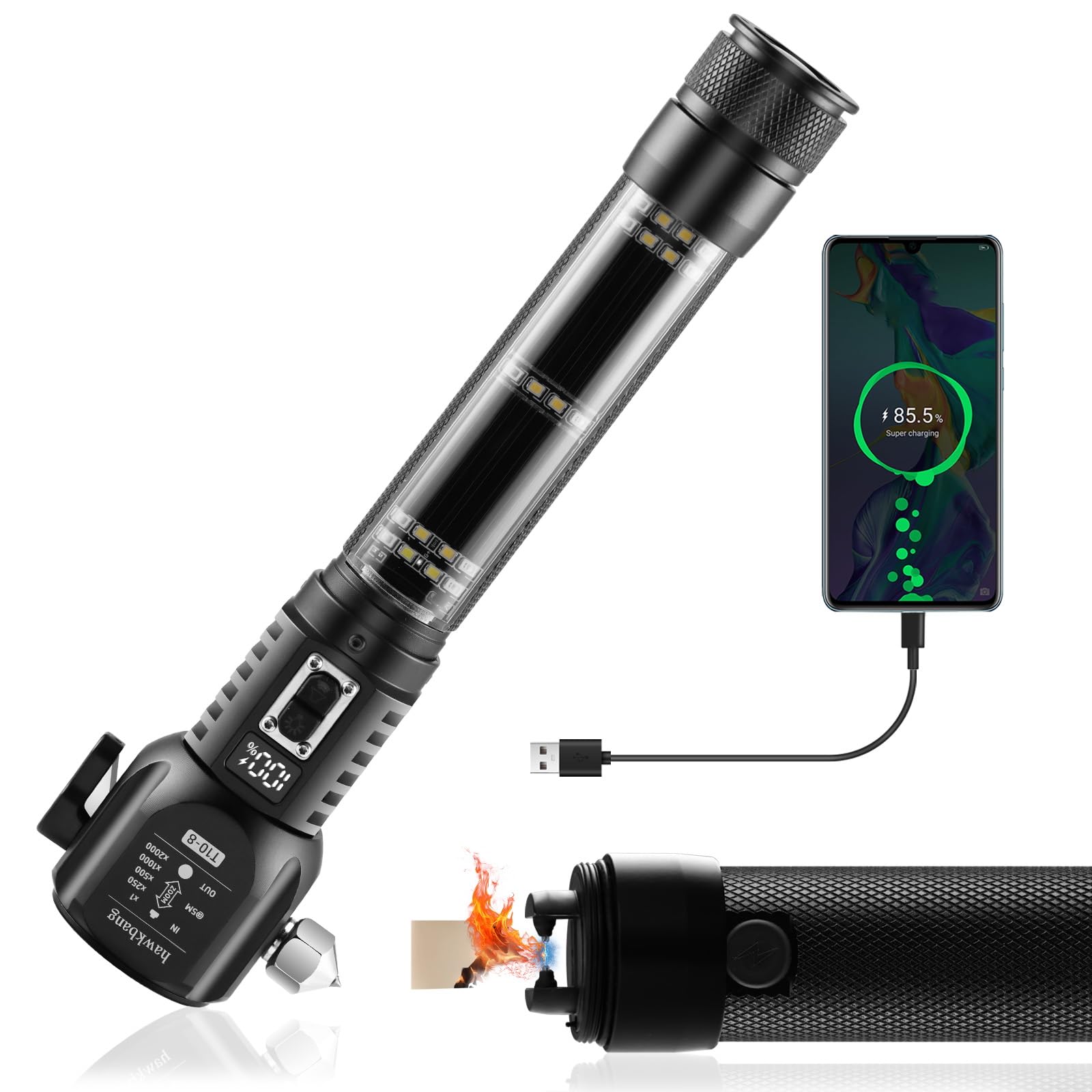 18-in-1 Solar/USB Rechargeable Car Emergency Flashlight Tool