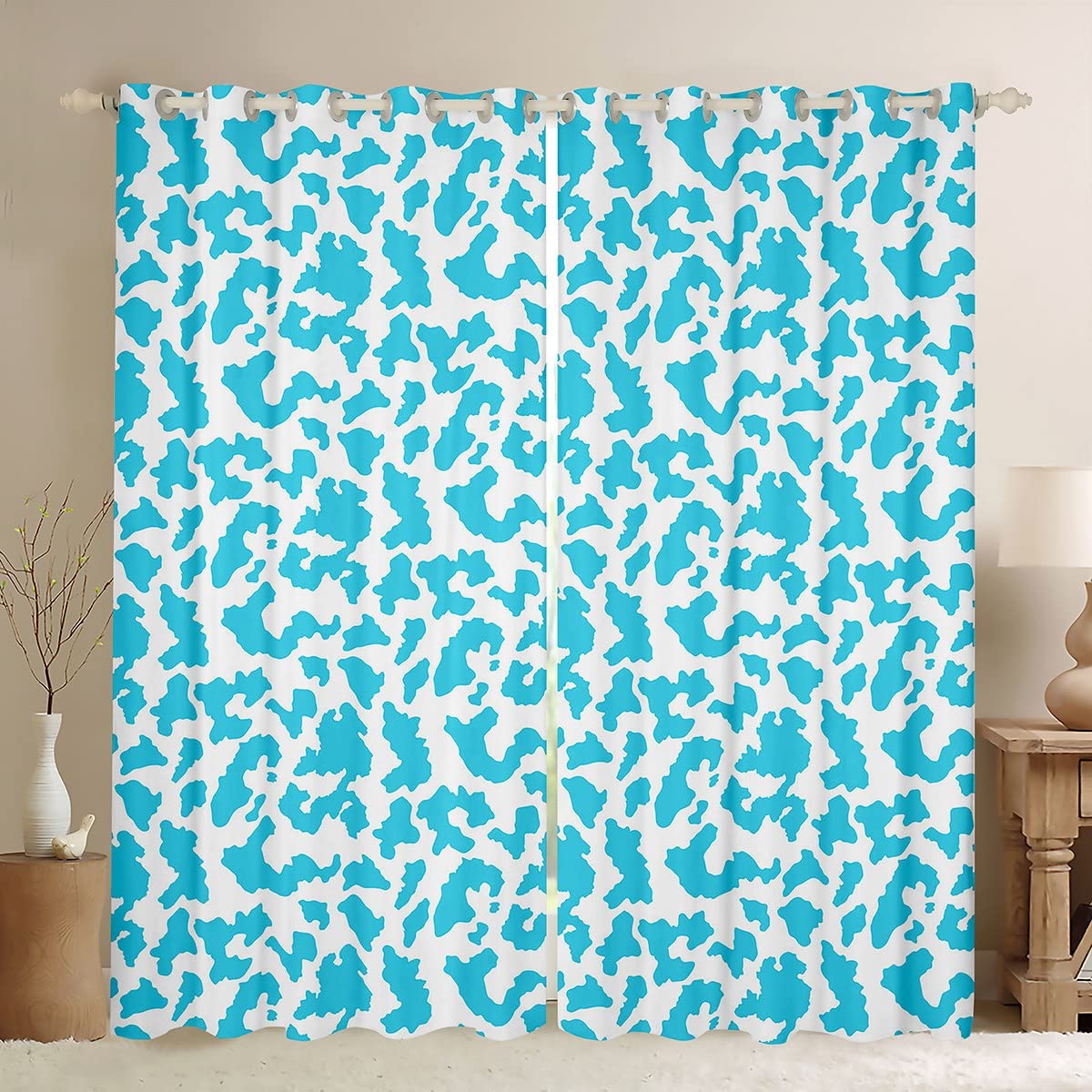 Kids Leopard Window Curtains for Bedroom Living Room Safari Cheetah Curtains for Kids Boys Girls Animal Window Drapes Wildlife Window Treatments Blue W52*L63 — image 1