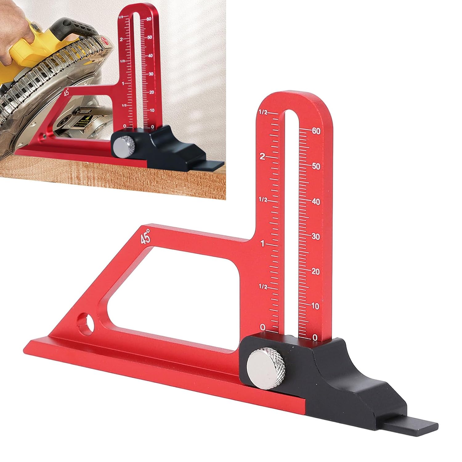 Height Gauge, 0-60mm / 0-2.4 Adjustment Depth Gauge, 2 in 1 Woodworking Tool with 45° Bevel for Table Saw Router Table Drill Press Bandsaw