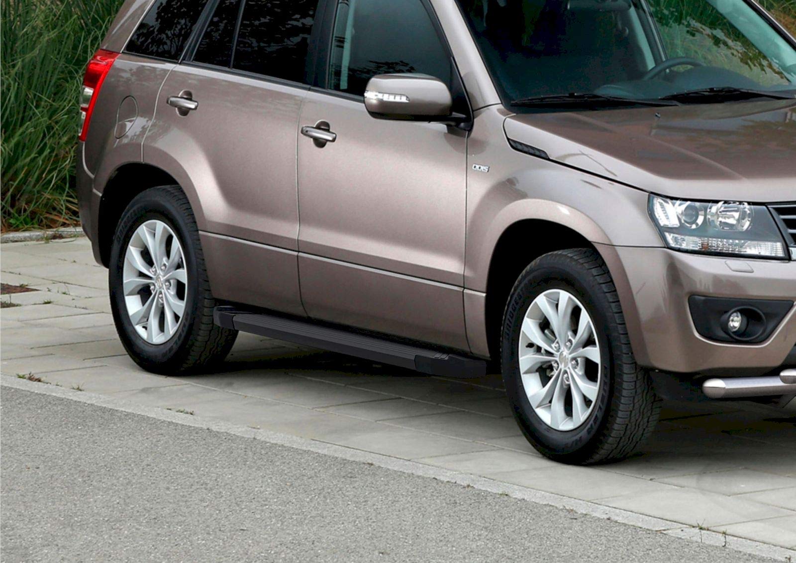 J&J AUTOMOTIVE Pedane Laterali Sottoporta per Suzuki Grand Vitara 5-Porte 2005-2016, in Alluminio, Colore Alu/Nero, Set da Protezione con Omologazione TÜV Inclusa, Premium