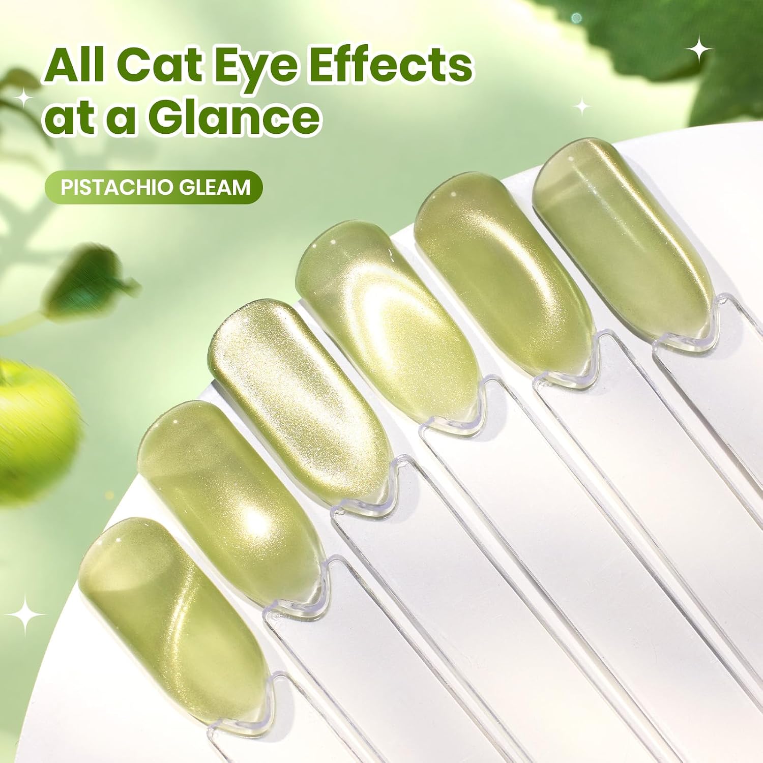 Beetles Taste of Spring Green Cat Eye Gel Nail Polish - 15ML Full Size Sage Green Cat Eye Glitter Magnetic Translucent Glassy Effect Pistachio Gleam Soak Off UV DIY Gift for Women