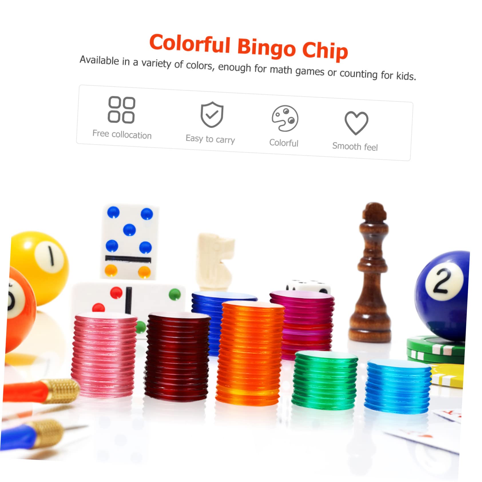 HANABASS 300Pcs Transparent Color Bingo Chips Round Counting Markers for Bingo Games Classroom Activities and Carnival Parties Bingo Game Supplies and Markers