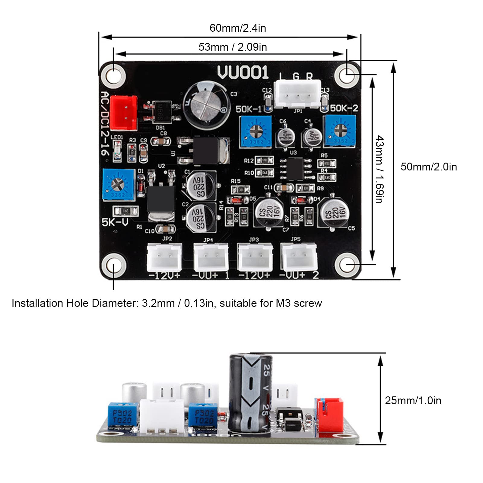 Wakects Głowica Miernika VU z płytką Sterownika Audio ABS PCB Podwójny Miernik Poziomu Dźwięku DB 137 X 95 Mm Białe Podświetlenie Regulowany Obrót i jasność dla Domowego Sprzętu Audio