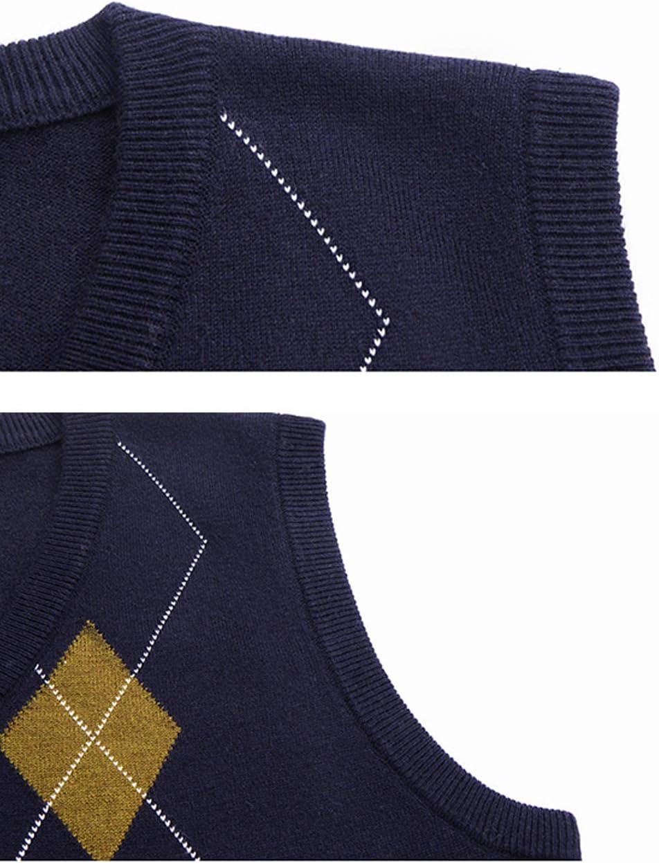 Flygo Men's Slim V-Neck Argyle Sleeveless Pullover Sweater Knitted Business Golf Vest