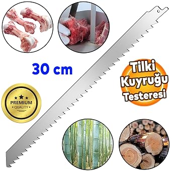 Badem10 Tilki Kuyruğu Kılıç Et Kemik Kesme Testeresi Paslanmaz Çelik Bıçak Buz Kesme Bıçağı Ağzı Ucu 30 cm