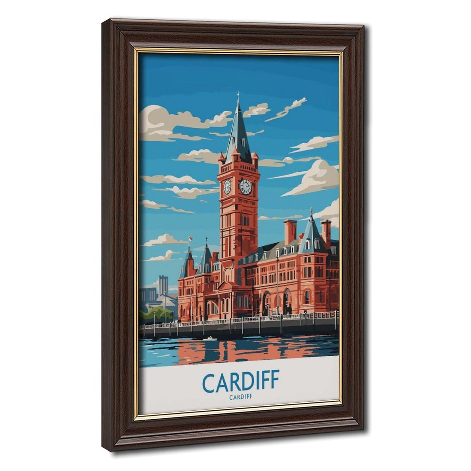 Bareronor Mokume Gane Frame-Style Cardiff Travel Canvas Poster For Bedroom Decor Gift
