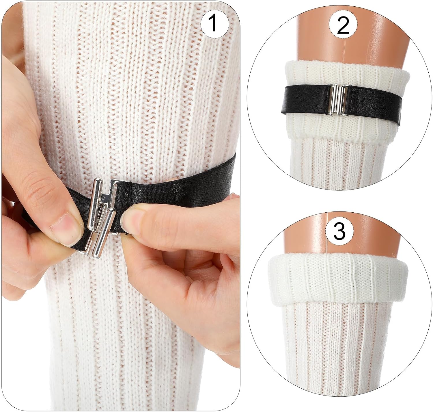 3 Pair Thigh Garters, Adjustable Thigh Belt, Leg Garters for Thigh with Metal Buckle, Elastic Plus Size for Women Party Prom, Punk Gothic, Black/White/Skin Color