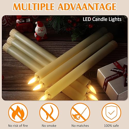 Miniatura 9 de Reginary 36 velas cónicas sin llama de 10 pulgadas, funcionan con pilas, LED sin llama, velas parpadeantes para ventana de Navidad, hogar,