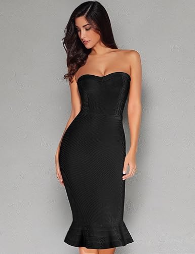 Miniatura 6 de meilun - Vestido de fiesta ajustado con largo hasta la rodilla y sin tirantes para mujer, estilo de bandas envolventes