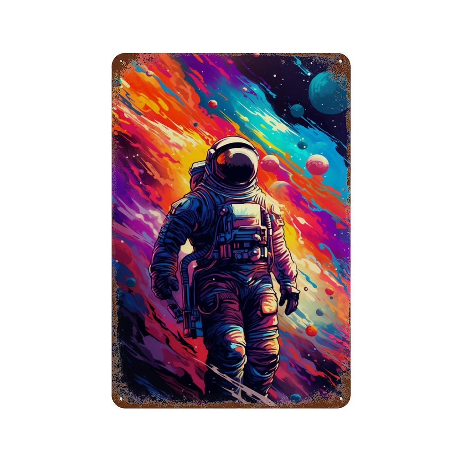 Cosmic Astronaut Adventure Retro Metal Sign 11.8"x7.9", Novelty Wall Decor for Farmhouse, Kitchen And Entryway Decor