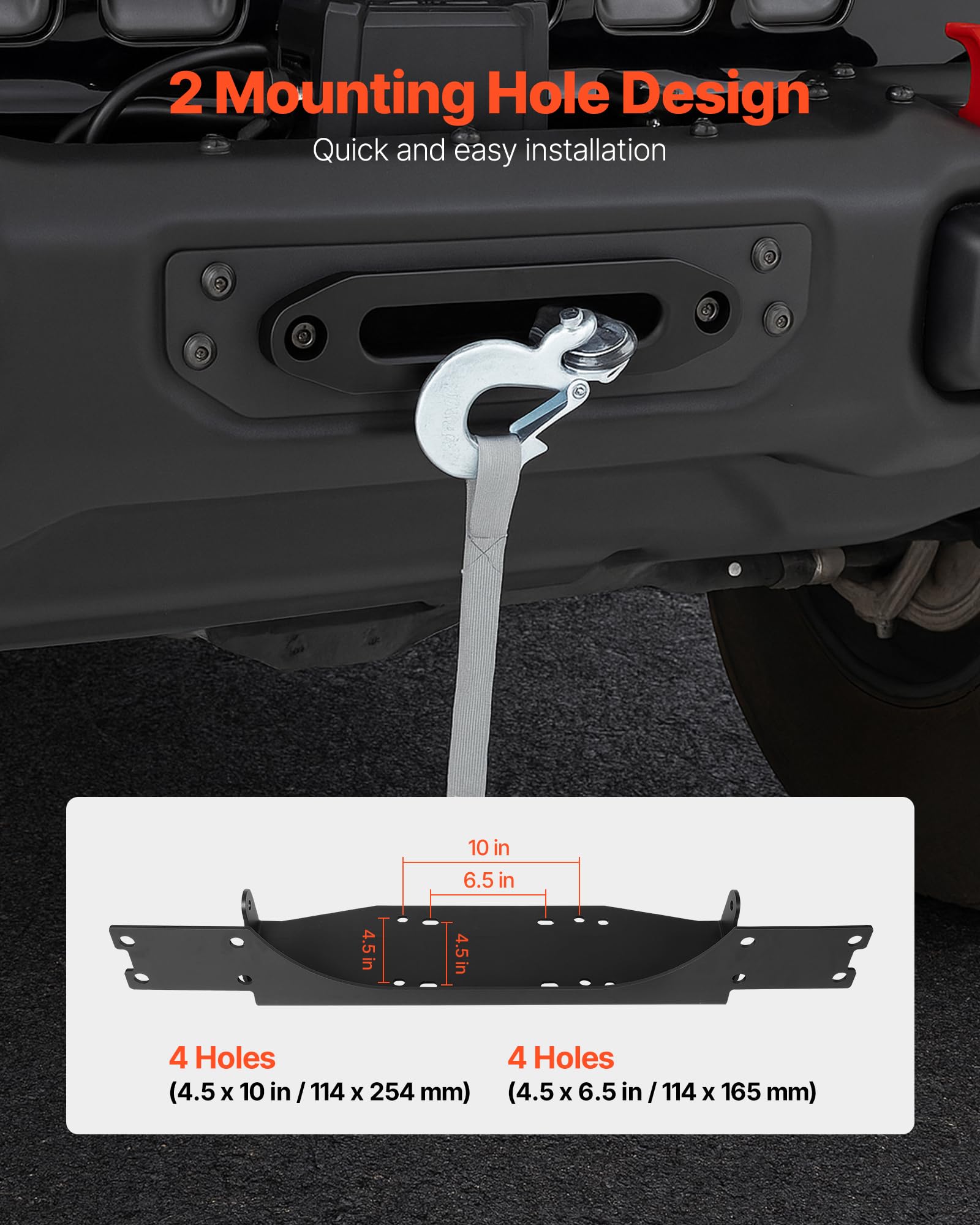 VEVOR Soporte de Cabrestante, Soporte de Enganche de Remolque para Modelos Jeep Wrangler JL/JLU y Gladiator JT Seleccionados (2018-2023), Diseño de 2 Orificios Capacidad de 5443 kg, Negro