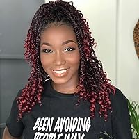 Vista 17 de Wodun Extensiones de cabello sintético de ganchillo de 10 pulgadas, trenzas de caja Goddess 3X estilo bohemio con extremos ondeados, 16 mechones por