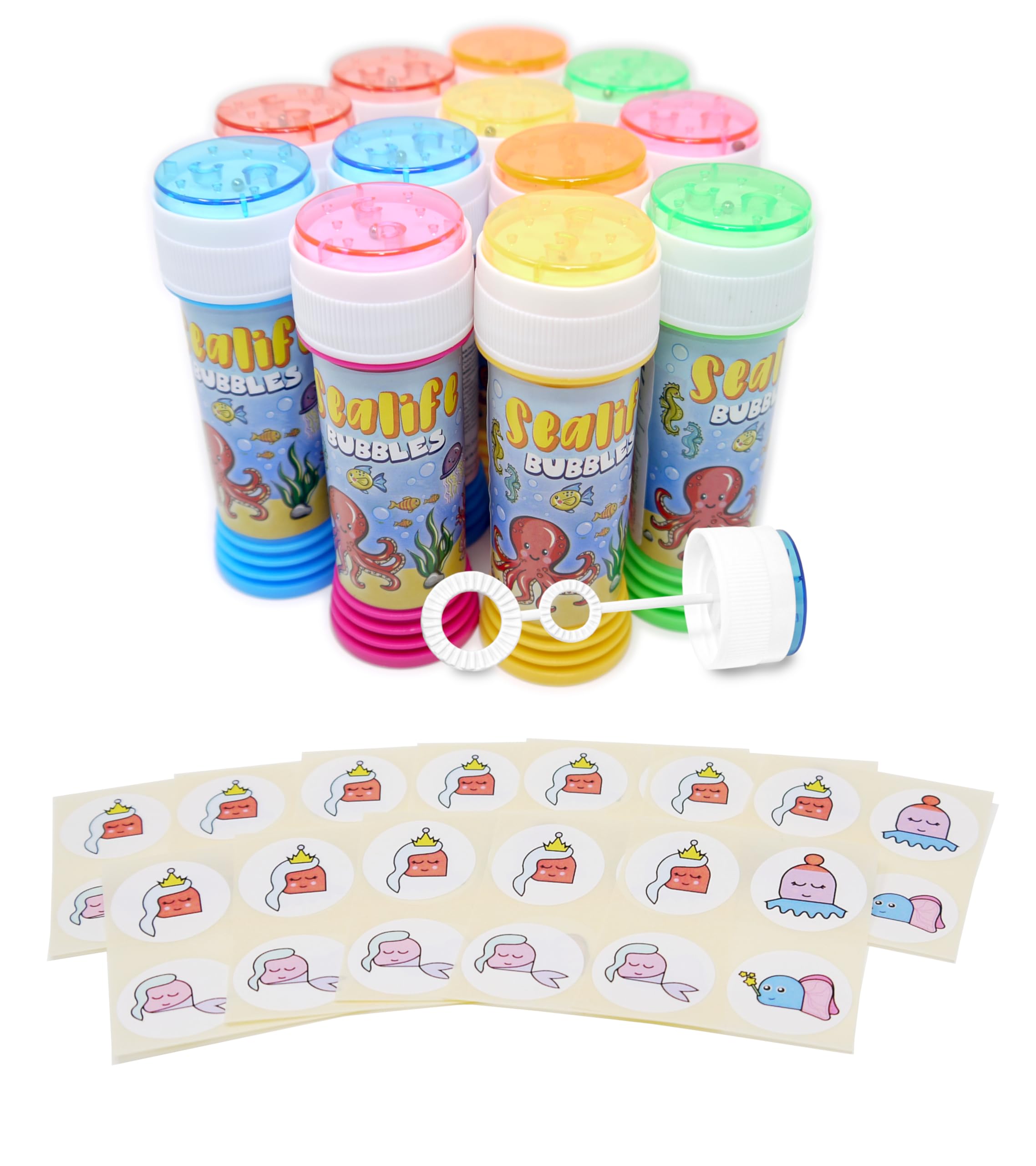 Anila's 6 Sealife Themed Bubble Tubs with Wand & 6 Anila's Sealife Sticker sheets for Party Bag Fillers and Party Favours for Children - (Ideal for Children Aged 3-8) — image 1