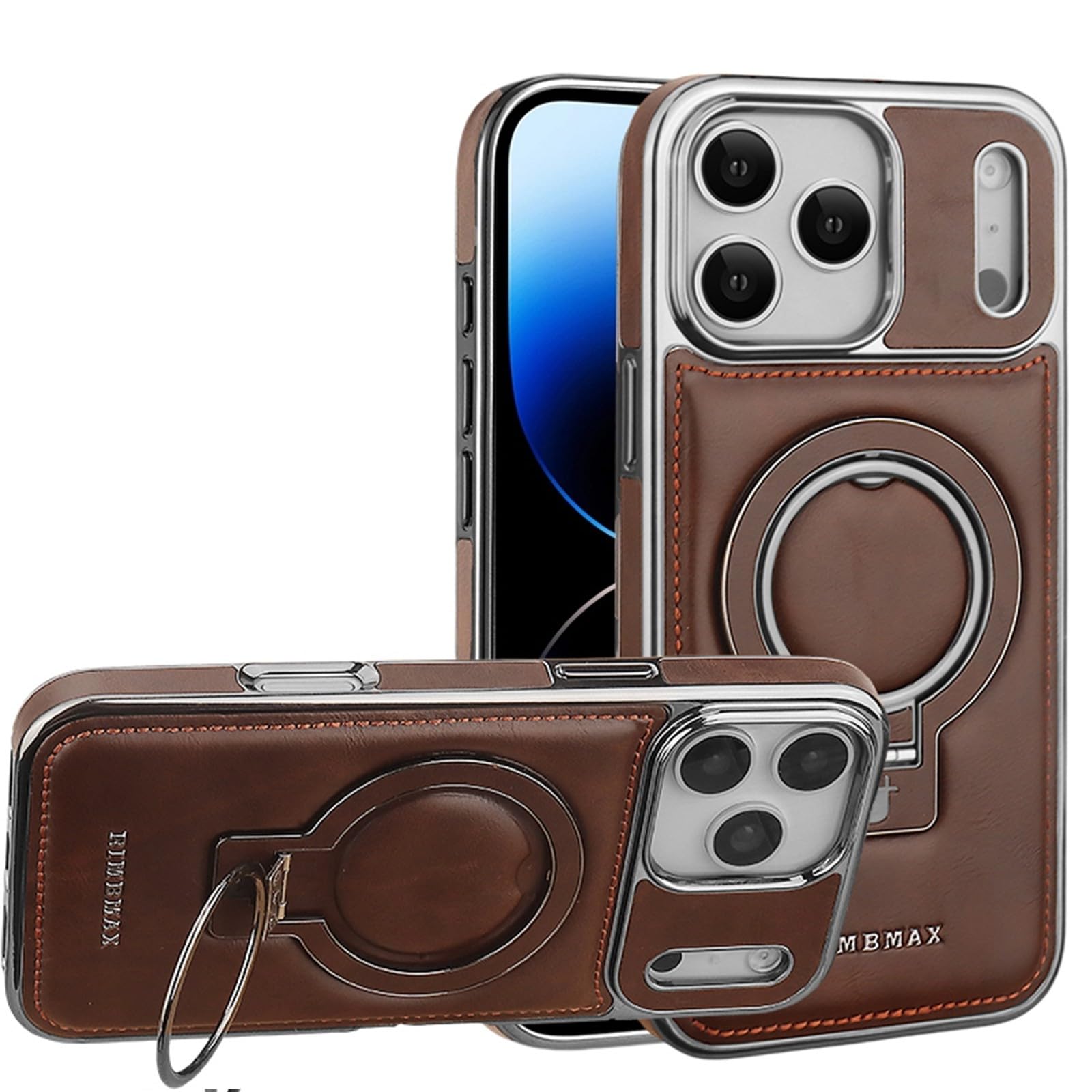 Coque iPhone 17 en cuir marron avec support magnétique chic - 8