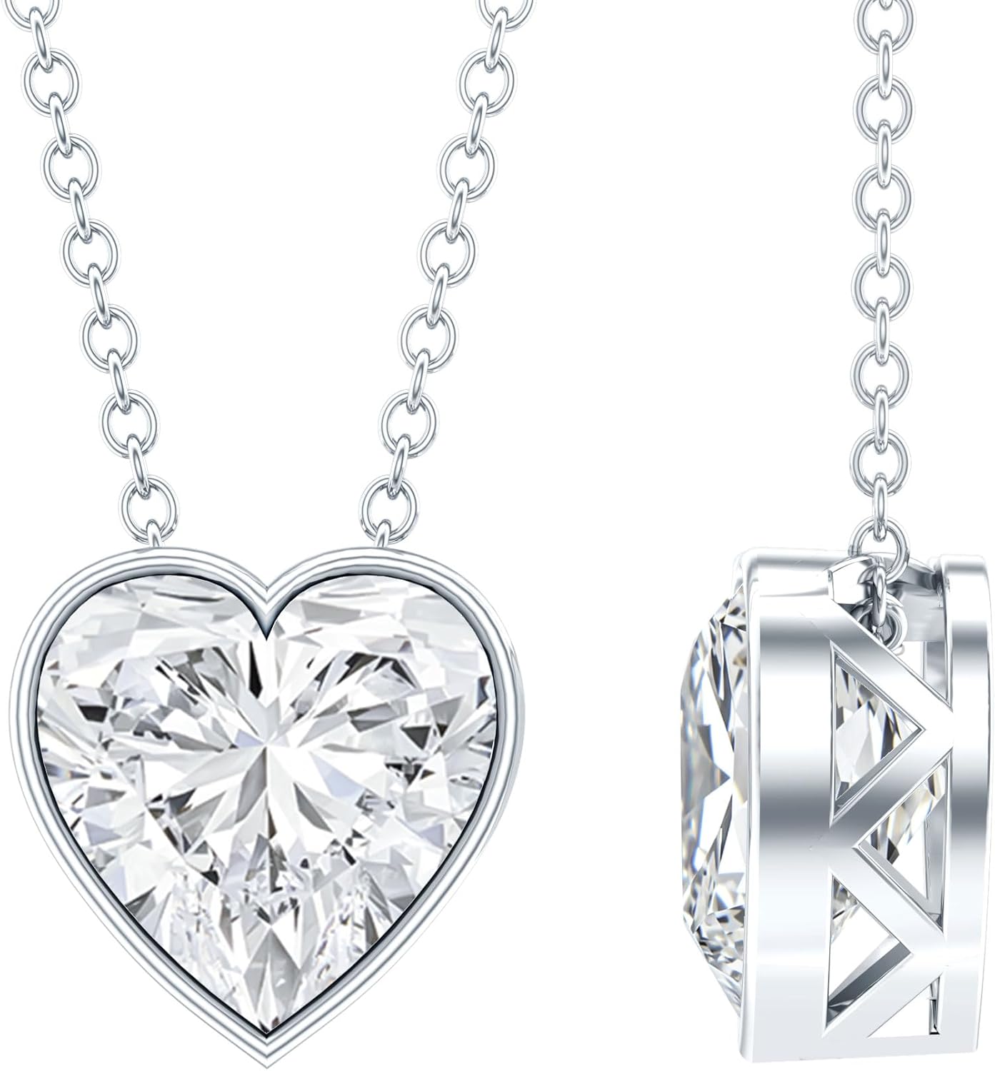 Certified 2 Carat Cubic Zirconia Heart Necklace With Silver Chain, Aaaaa Quality, CZ Promise Necklace - Ready To Gift