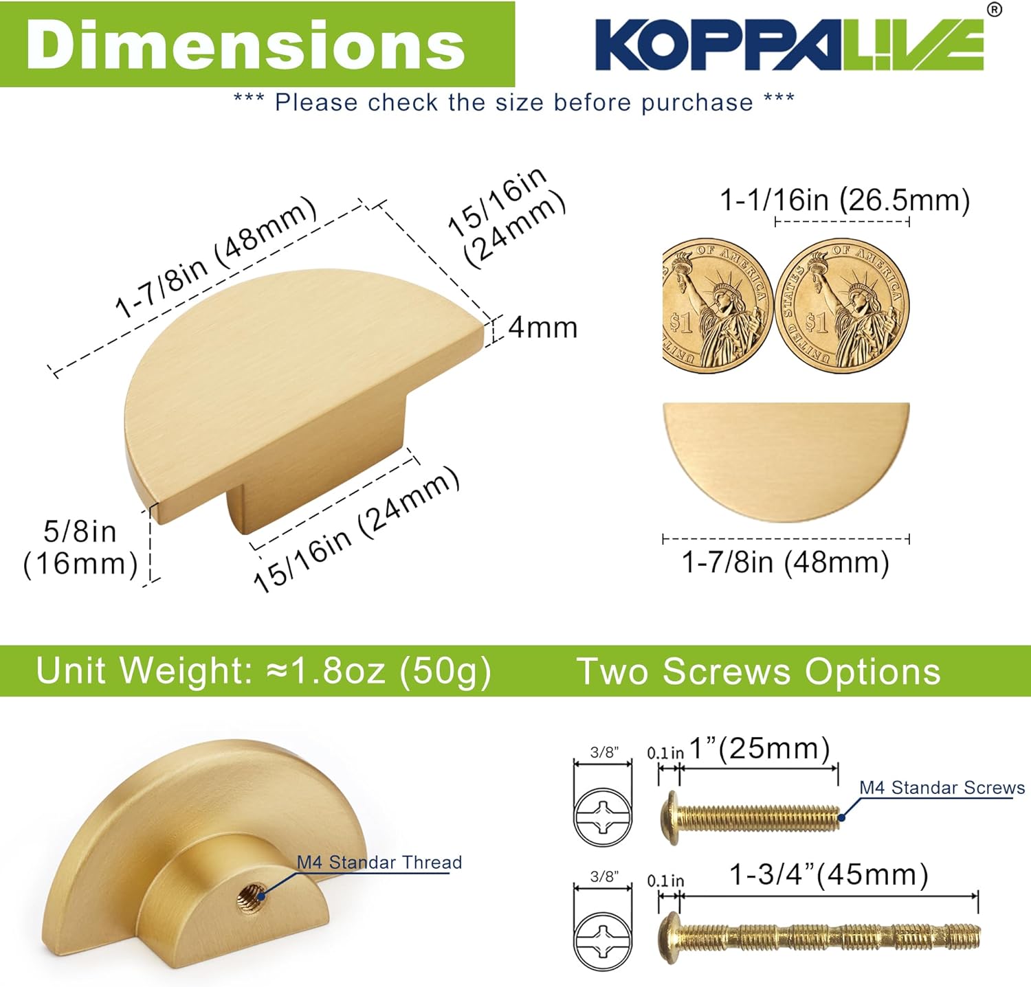 20 Pack Solid Brass Dresser Drawer Pulls,Semicircle Kitchen Cabinet Knobs and Handles, Gold Knobs for Cabinet and Drawer, Modern Copper Furniture Handles, Brushed Finish Furniture Hardware