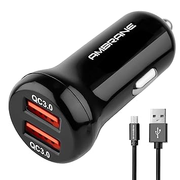 Ambrane 6.0 Amp Dual USB Car Charger (Qualcomm Certified) with Quick Charge 3.0