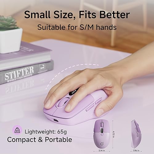 Miniatura 6 de EWEADN Q1 - Ratón inalámbrico, Bluetooth y 2.4G silencioso para computadora con 3 niveles de DPI, batería y pantalla inteligente DPI, 6 botones