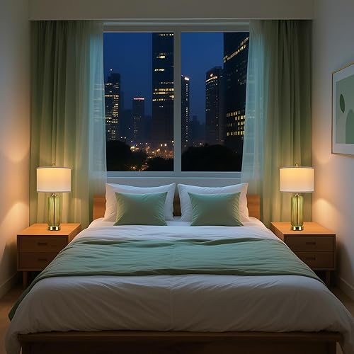 Miniatura 7 de Juego de 2 lámparas de mesa con control táctil, lámpara de mesita de noche regulable de 3 vías con vidrio granulado vertical, lámparas de noche de