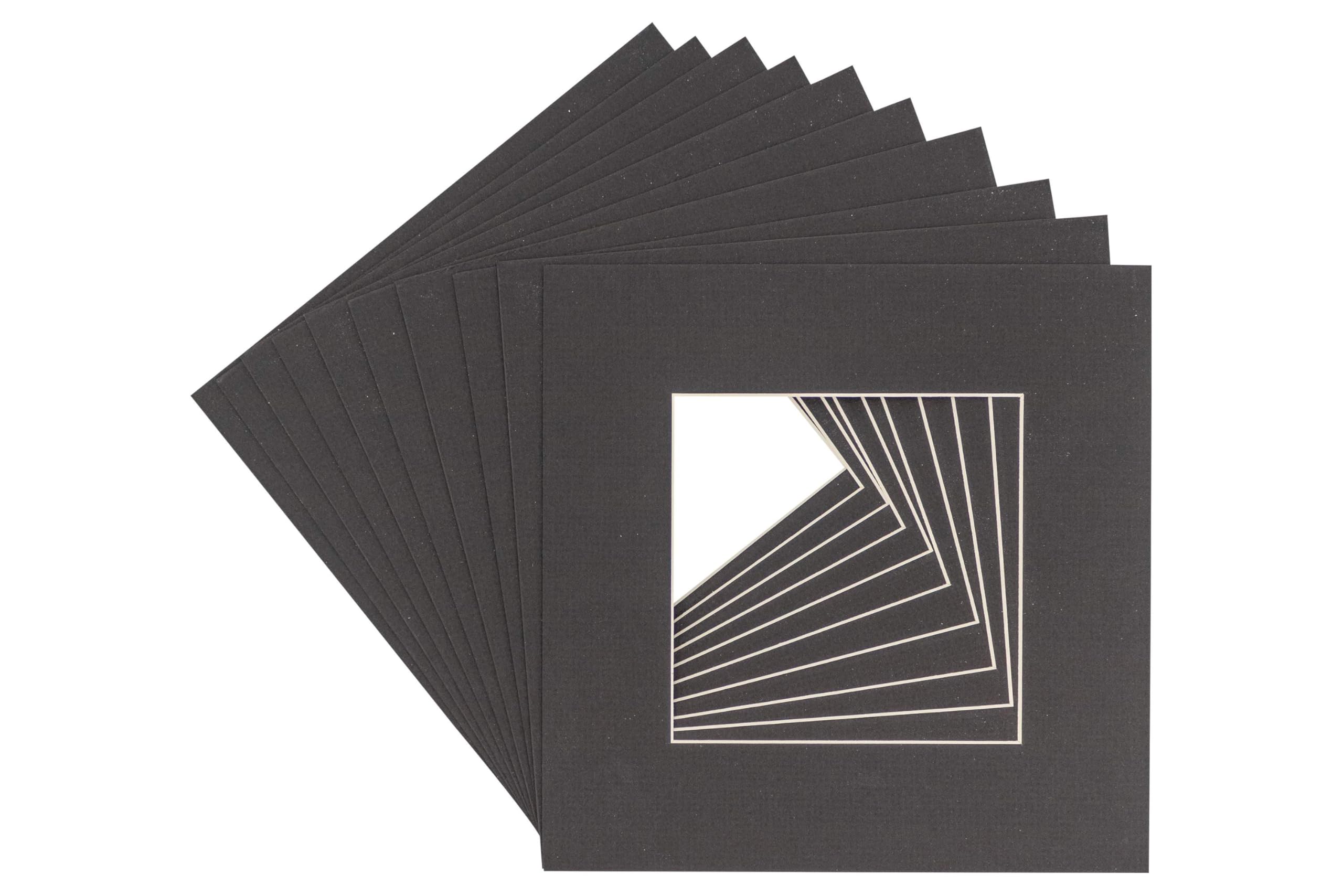 8x8 Mat Bevel Cut for 3.5x3.5 Photos - Precut Textured Black Square Shaped Photo Mat Board Opening - Acid Free Matte to Protect Your Pictures - Bevel Cut for Family Photos, Pack of 10 Matboards-image-6