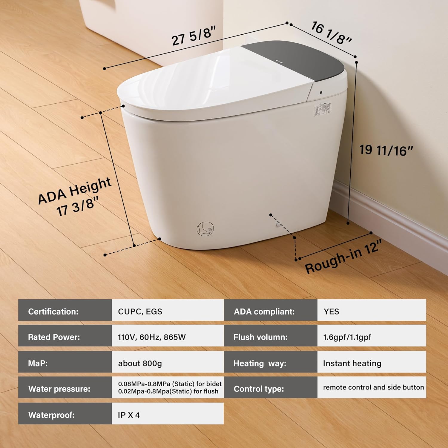 Side view of WELLFOR Smart Bidet Toilet